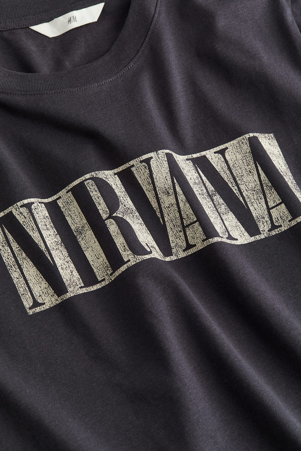 H&M T-Shirt mit Motiv Dunkelgrau/Nirvana