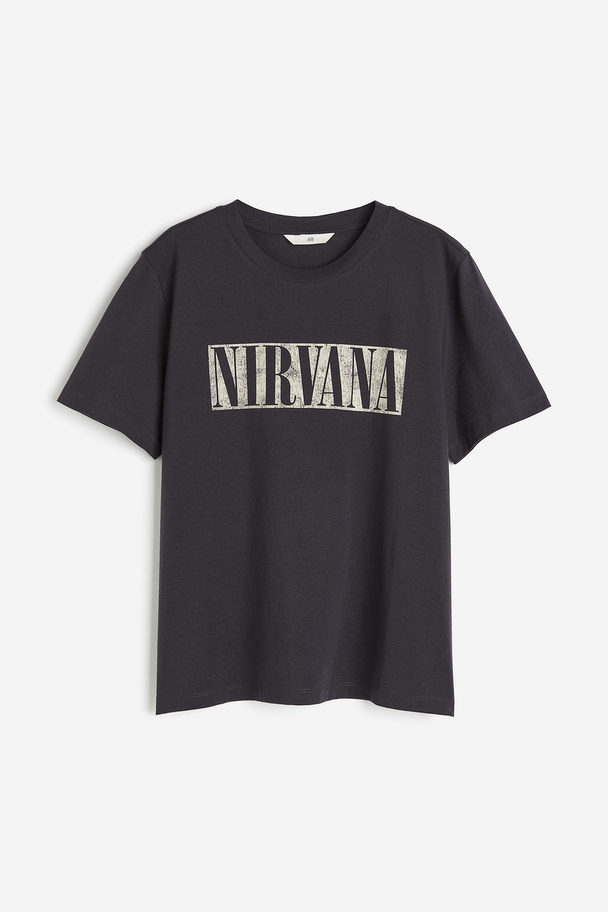 H&M T-Shirt mit Motiv Dunkelgrau/Nirvana