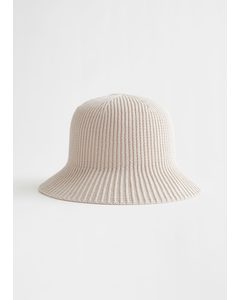 Ribbed Knit Beanie Hat Beige