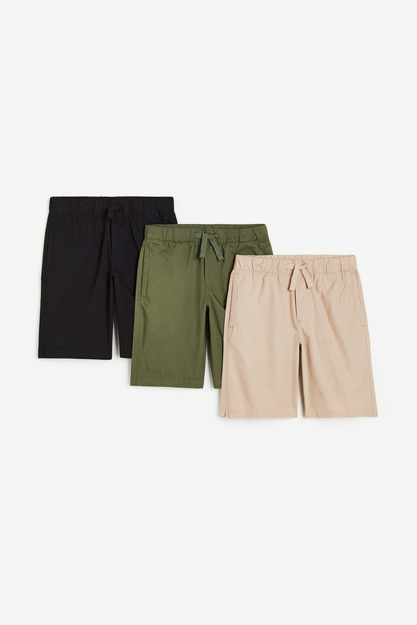 H&M Set Van 3 Pull-on Shorts Zwart/kakigroen