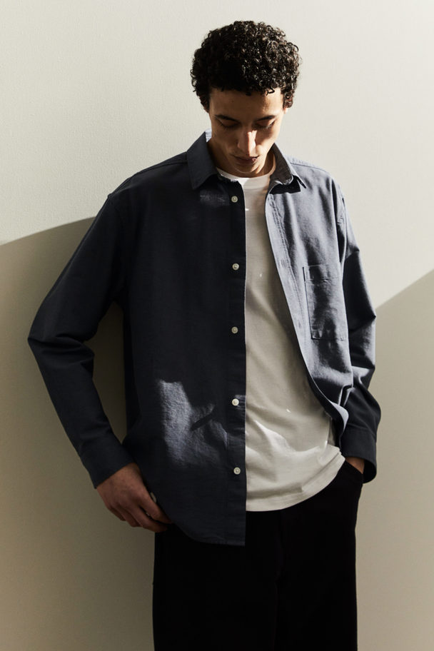 H&M Relaxed Fit Oxford Shirt Dark Blue