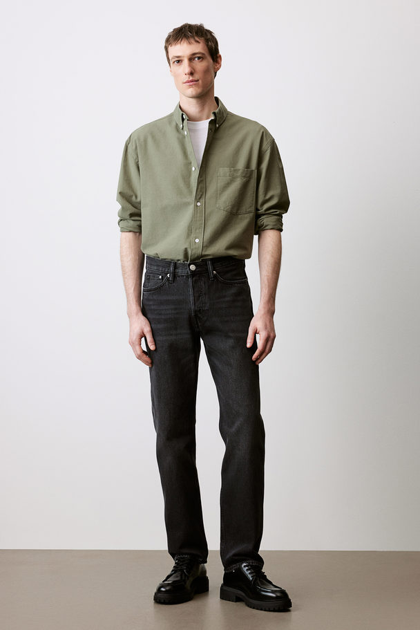 H&M Relaxed Fit Oxford Shirt Khaki Green