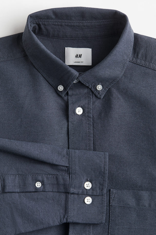 H&M Relaxed Fit Oxford Shirt Dark Blue