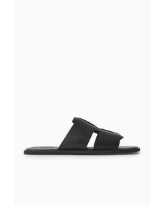 Woven Leather Strap Sandals Black
