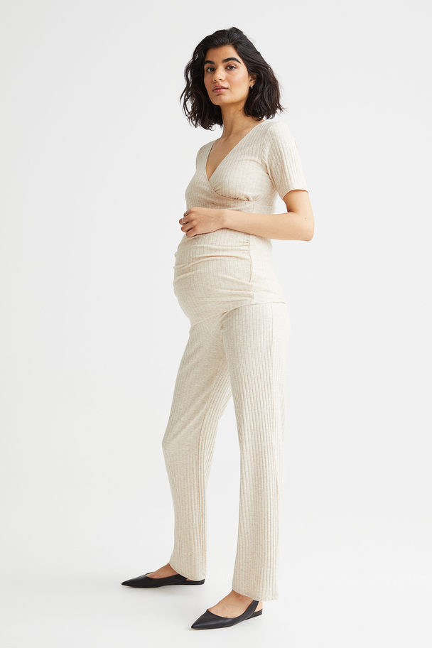 H&M Mama Ribbed Trousers Light Beige Marl