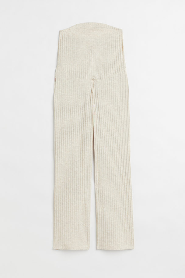 H&M Mama Ribbed Trousers Light Beige Marl