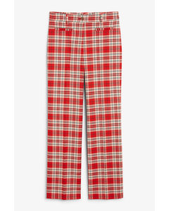 Structured High Waist Red Checkered Trousers Red Checkered