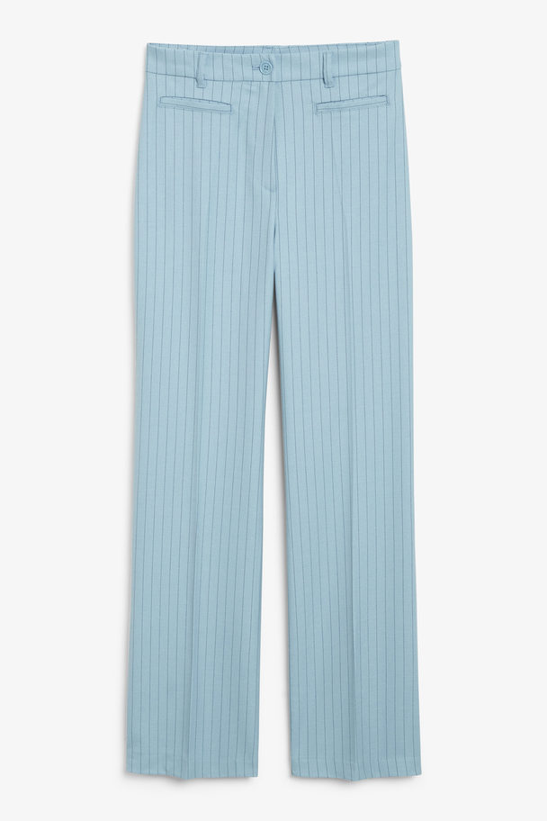 Monki High Waist Tailored Pinstripe Trousers Blue Dusty Blue Pinstripe