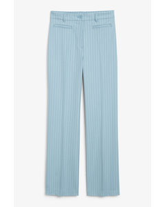 High Waist Tailored Pinstripe Trousers Blue Dusty Blue Pinstripe