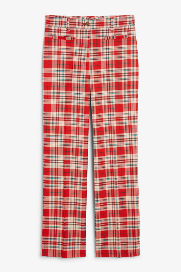 Monki High Waist Tailored Checkered Trousers Red Red Checkered