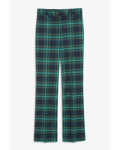 Structured High Waist Trousers Blue/turquoise Checked