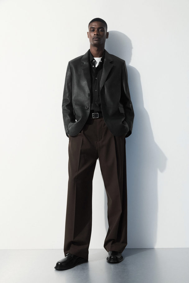 COS The Pleated Wool Trousers Dark Brown