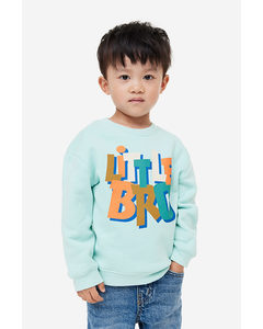 Broertjes/zusjes-sweater Met Print Turkoois/little Bro