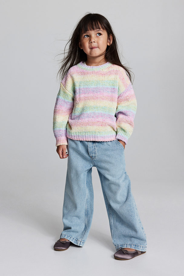 H&M Knitted Chenille Jumper Pink/rainbow-striped