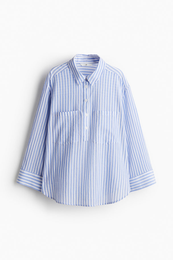 H&M Popover-skjorte I Musselin Blå/stribet
