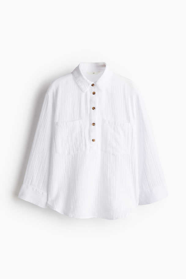 H&M Popover-blouse Van Mousseline Wit