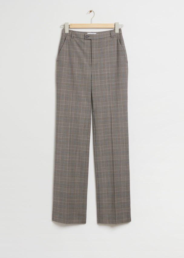 & Other Stories Slim Flared Tailored Trousers Brown Checked