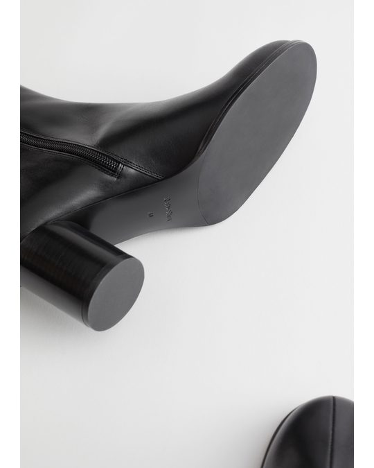 & Other Stories Block Heel Leather Boots Black