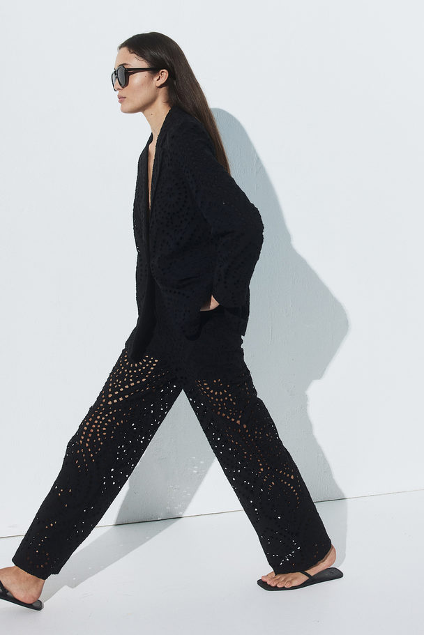 H&M Broek Met Broderie Anglaise Zwart