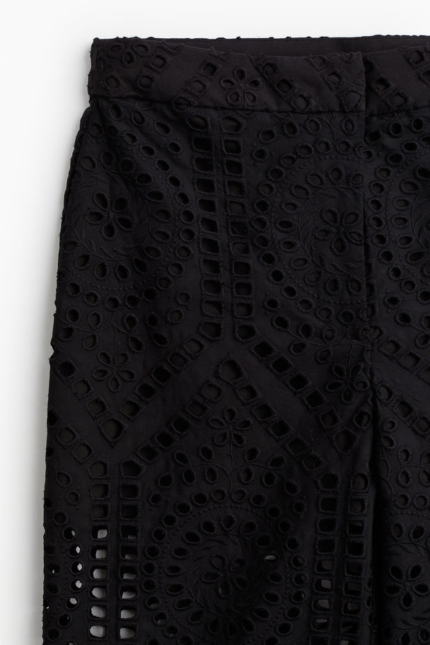 H&M Broek Met Broderie Anglaise Zwart