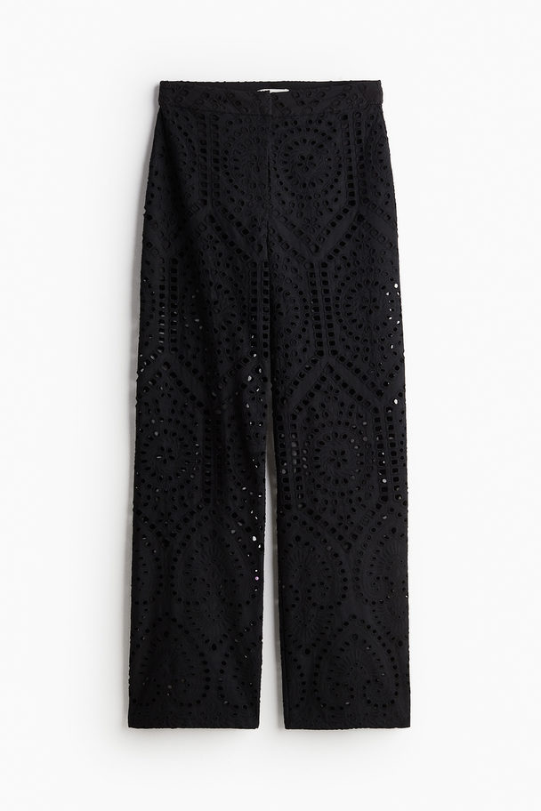 H&M Hose mit Broderie Anglaise Schwarz