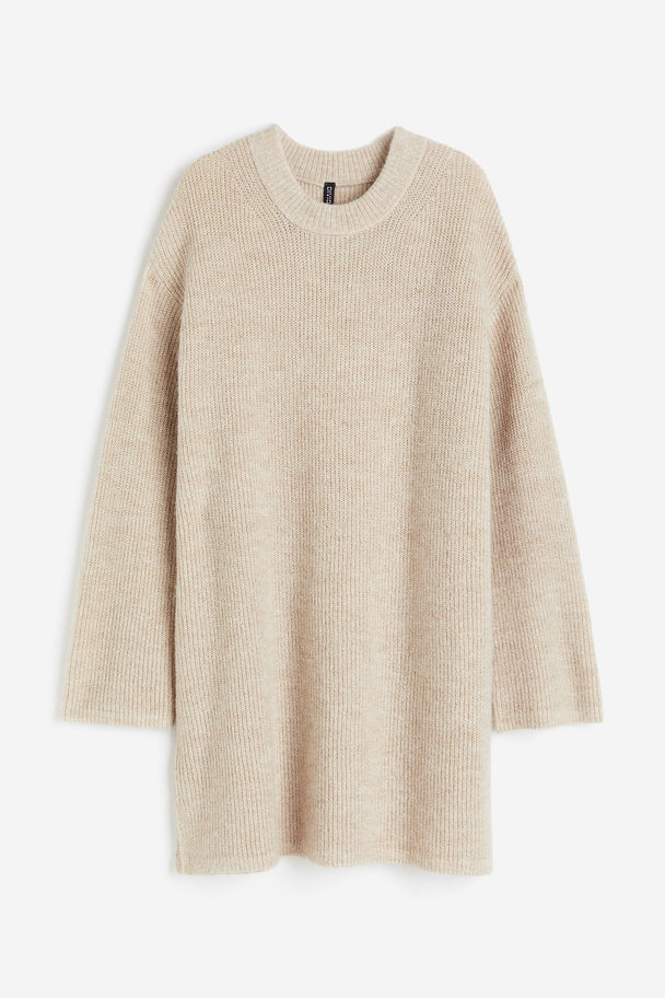 H&M Oversized Gebreide Jurk Lichtbeige