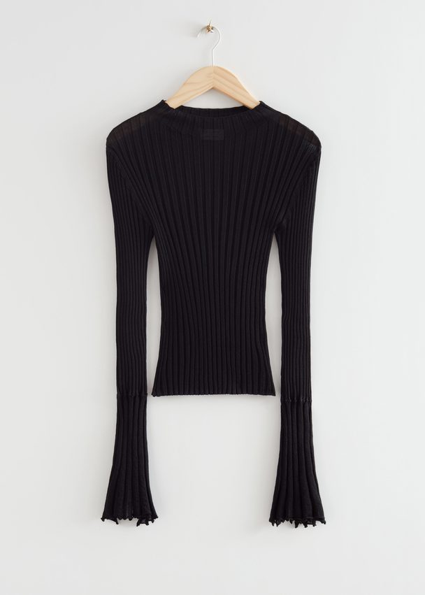 & Other Stories Ribbed Fluted Cuff Top Black