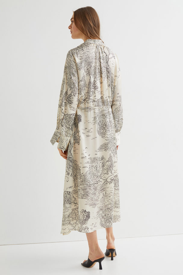 H&M Drawstring Dress Light Beige/patterned