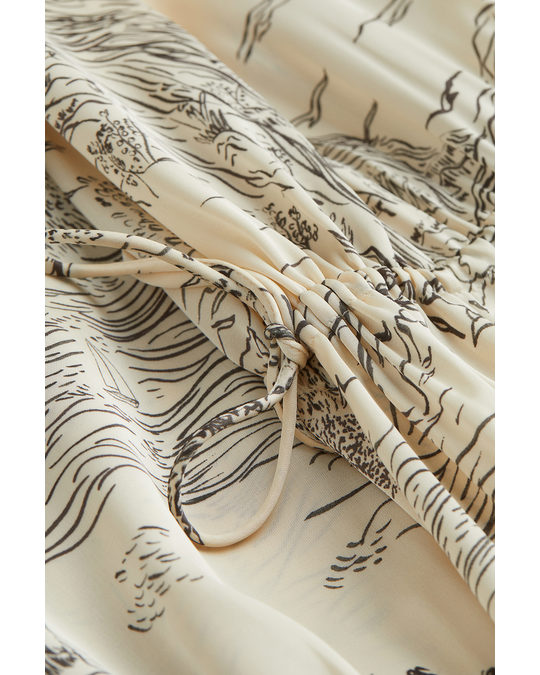 H&M Drawstring Dress Light Beige/patterned