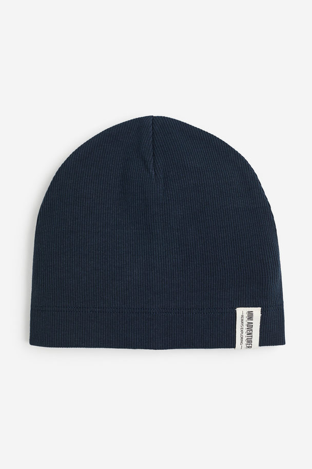 H&M Ribbed Beanie Dark Blue