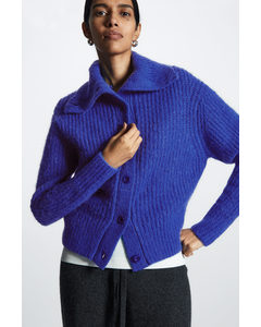 Spread-collar Wool Cardigan Blue
