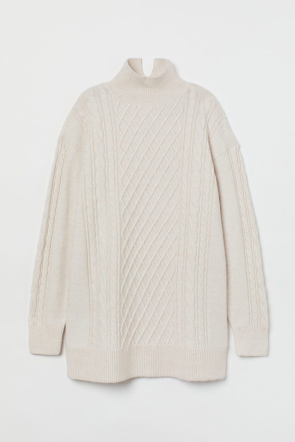 H&M Cable-knit Polo-neck Dress Light Beige Marl