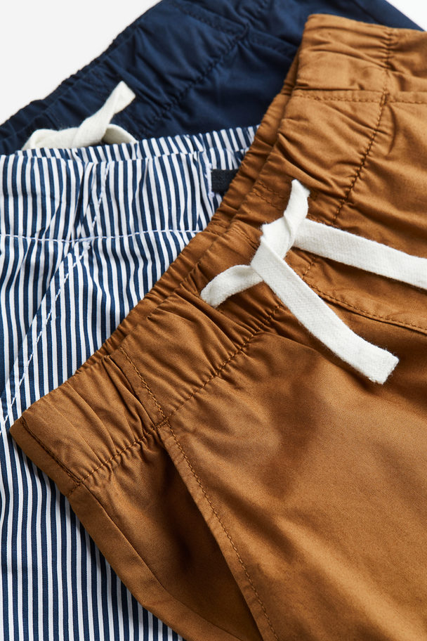 H&M 3-pack Shorts I Bomull Marineblå/stripet
