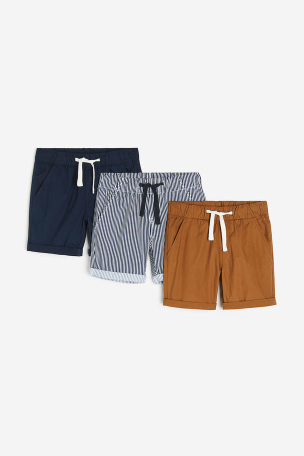 H&M 3-pack Shorts I Bomull Marineblå/stripet