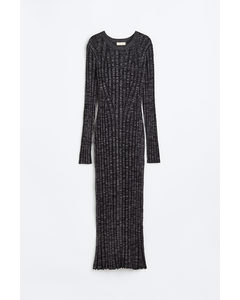 Glittery Rib-knit Dress Black/glittery