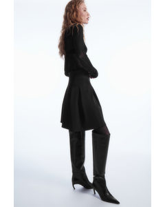 Voluminous Pleated Satin Mini Skirt Black