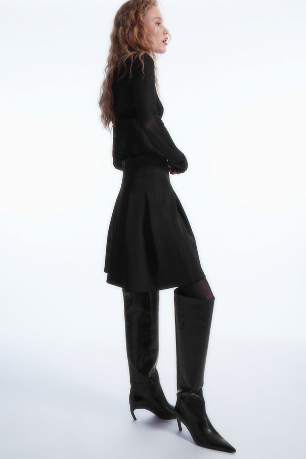 COS Voluminous Pleated Satin Mini Skirt Black