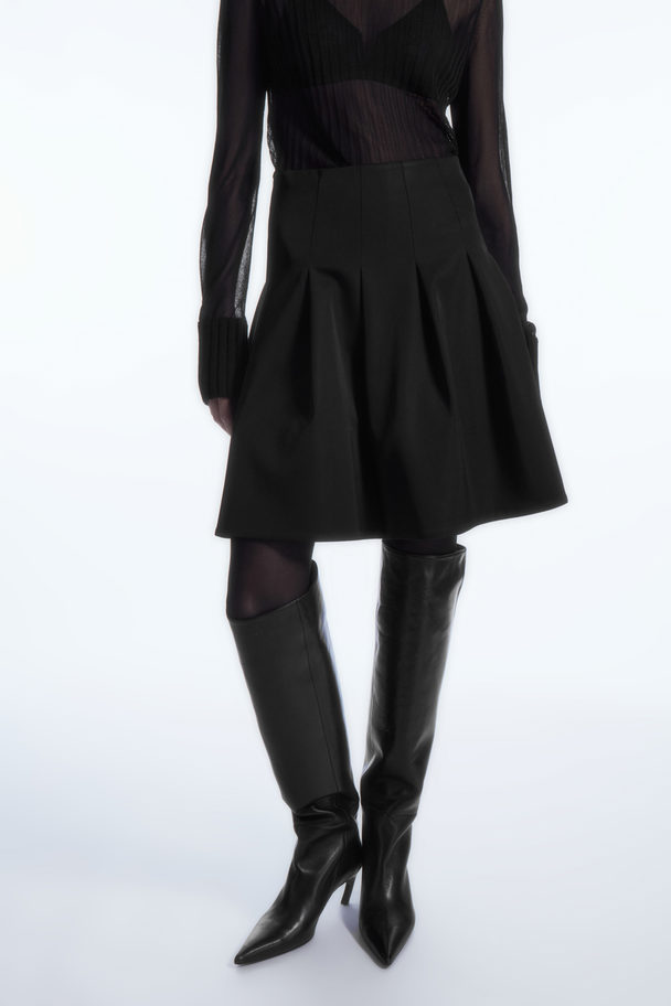 COS Voluminous Pleated Satin Mini Skirt Black