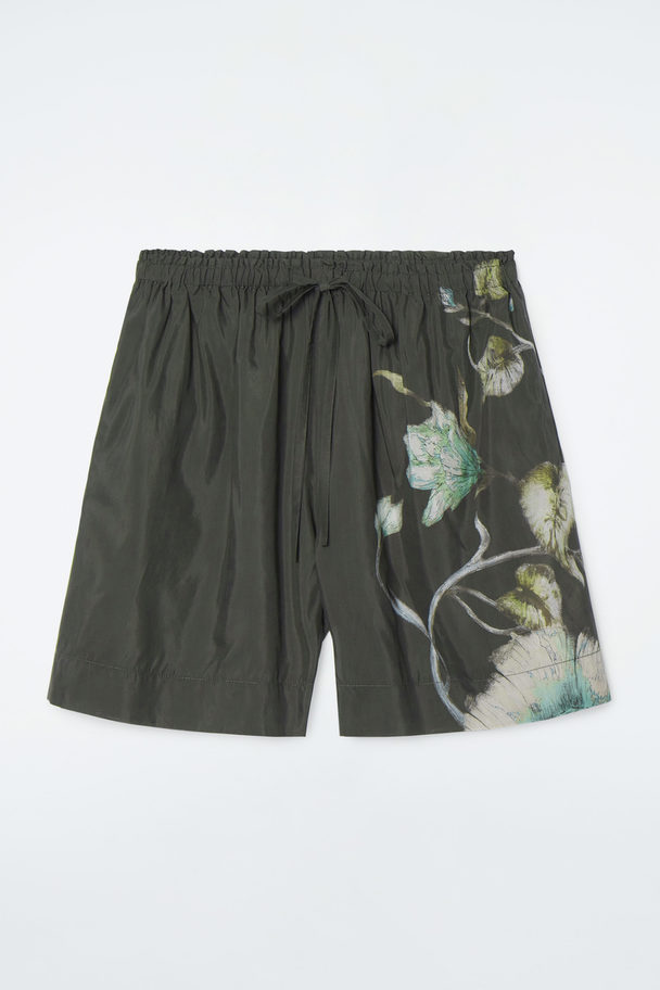 COS Floral Drawstring Shorts Charcoal / Floral