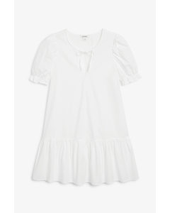 Flounce Hem Mini Dress White