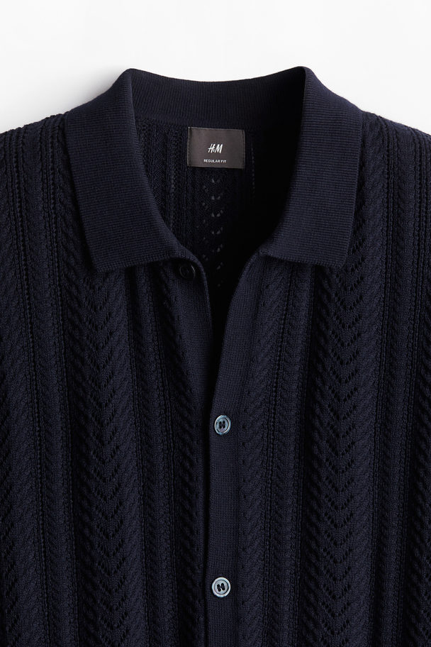 H&M Pointellestrick-Hemd in Regular Fit Marineblau
