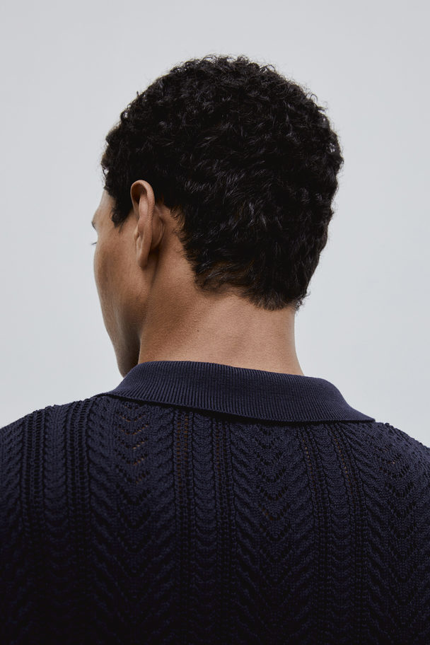 H&M Pointellestrick-Hemd in Regular Fit Marineblau