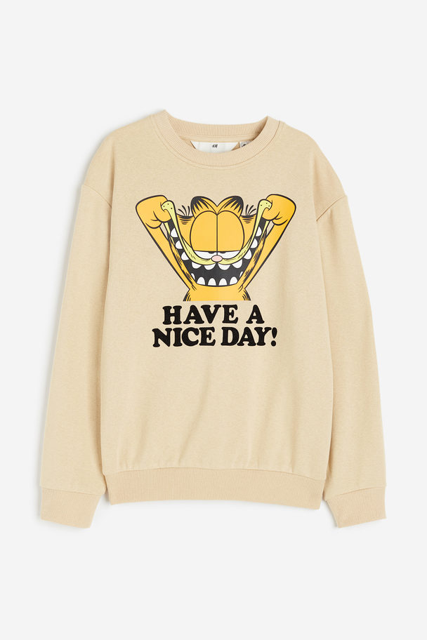 H&M Sweatshirt Med Trykk Beige/pusur