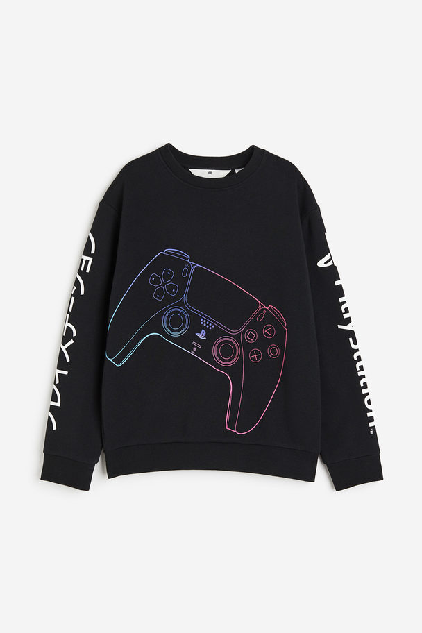 H&M Printed Sweatshirt Black/playstation