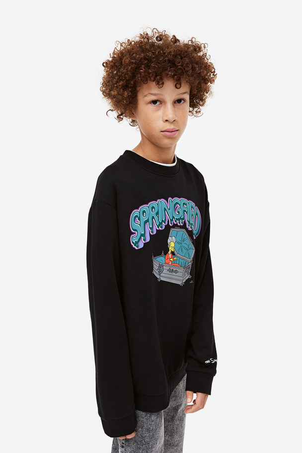 H&M Sweater Met Print Zwart/the Simpsons
