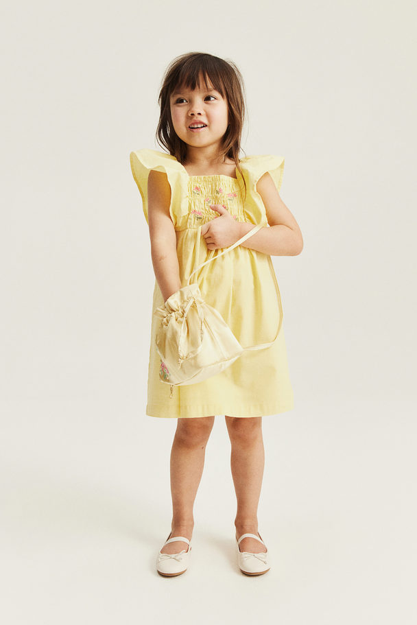 H&M Smock-detail Cotton Dress Yellow