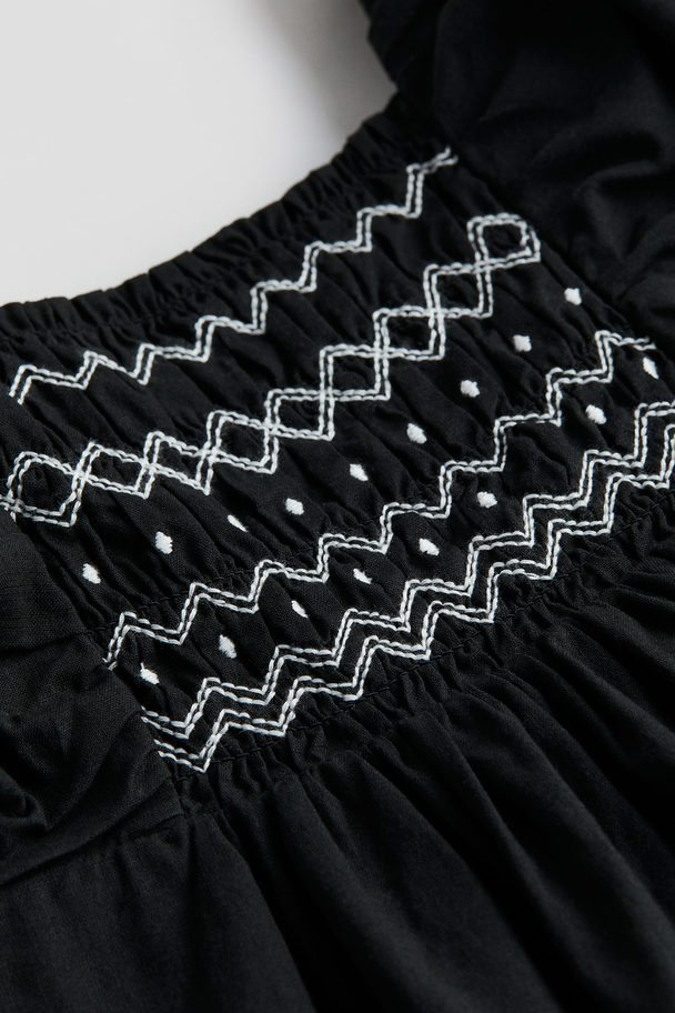 H&M Smock-detail Cotton Dress Black/white