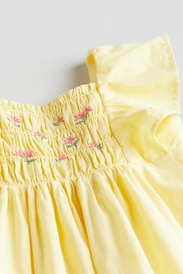 H&M Baumwollkleid mit Smokdetail Gelb