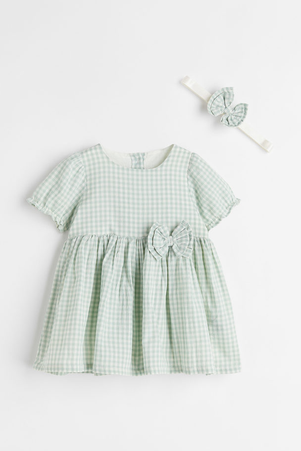 H&M Dress And Accessory Light Green/checked