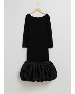 Off-shoulder Balloon Midi Dress Black